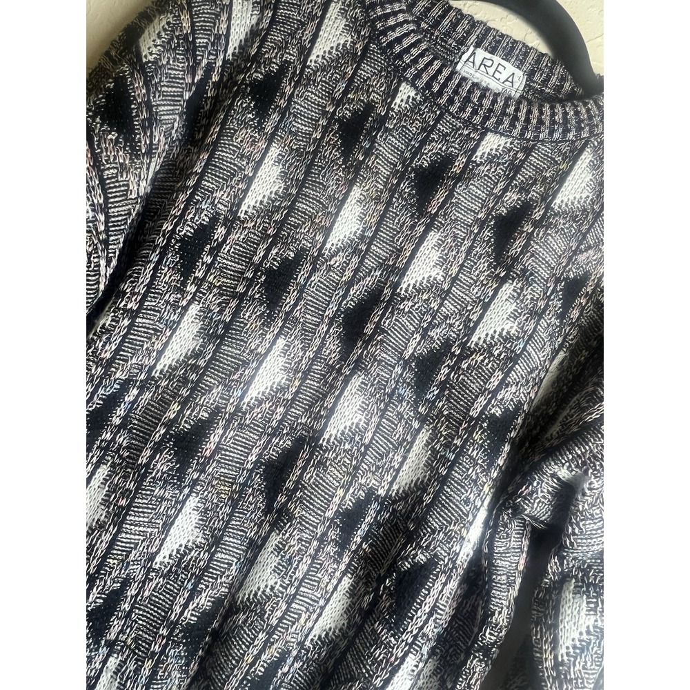 AREA Sweater 3D Knit Mens Vintage 90s Coogi Style Geometric Textured L Black USA